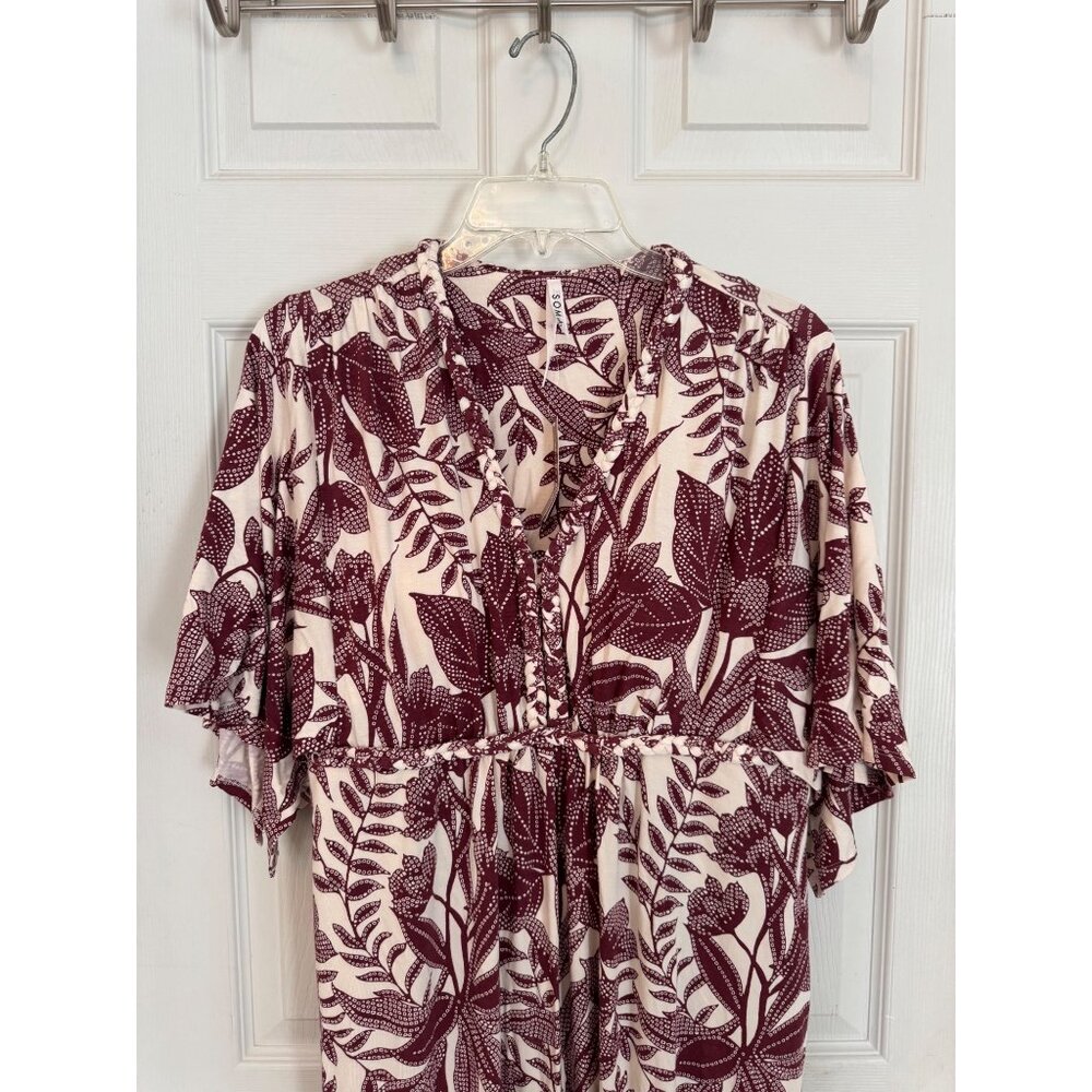 Soma Soft Jersey Caftan Midi Short Sleeve Tropical Dress Size Large NWT - Picture 4 of 15